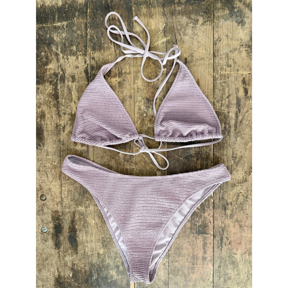 PacSun Swim Lavender Smocked Triangle Bikini Set XL Top L Bottom Purple Textured